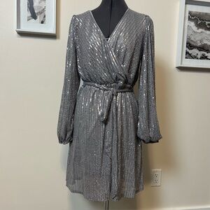 Silver Sequin Wrap Dress Perfect for NYE or other Event